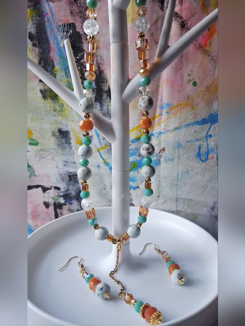 Multicolor Beaded Necklace with Matching Earrings